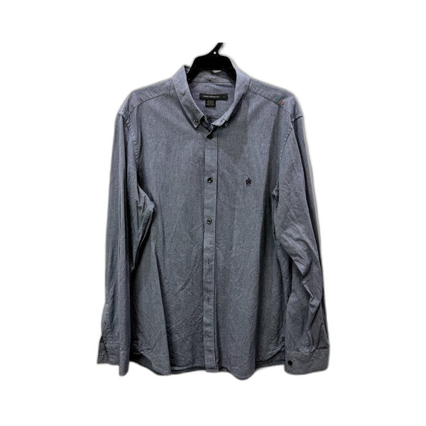 French Connection Mens Gray/Blue Button-Down Shirt, 100% Cotton, Size L