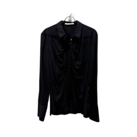 Willow Womens Black Ruffle Collar Button Down Cotton Shirt Size 14