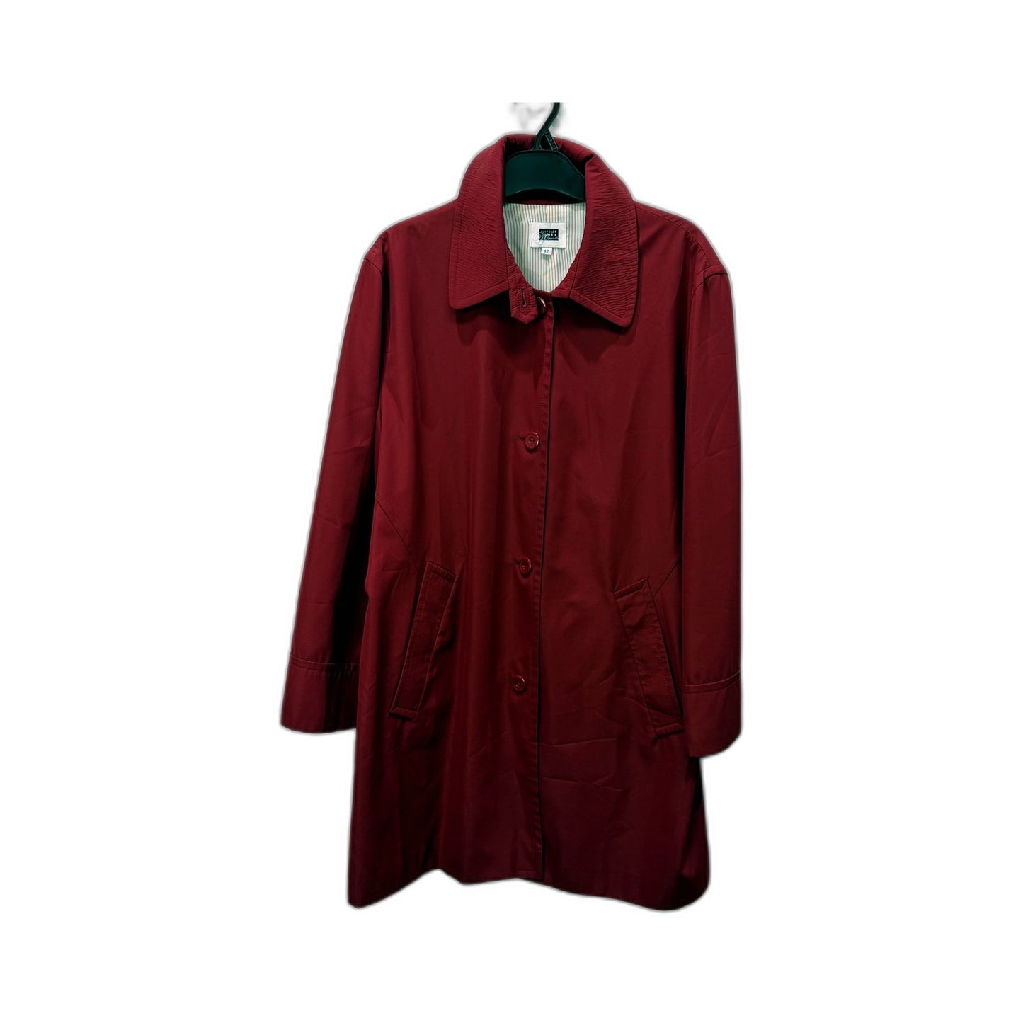 Fletcher Womens Burgundy Trench Coat Lightweight Polyester Jacket Size 12