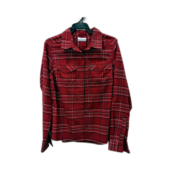 Columbia Womens Plaid Flannel Button-Down Shirt in Red, Cozy & Stylish Size S