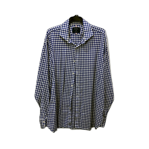 M.J. Bale Mens Super Slim Button-Down Shirt Blue and White Gingham Size 44 NEW