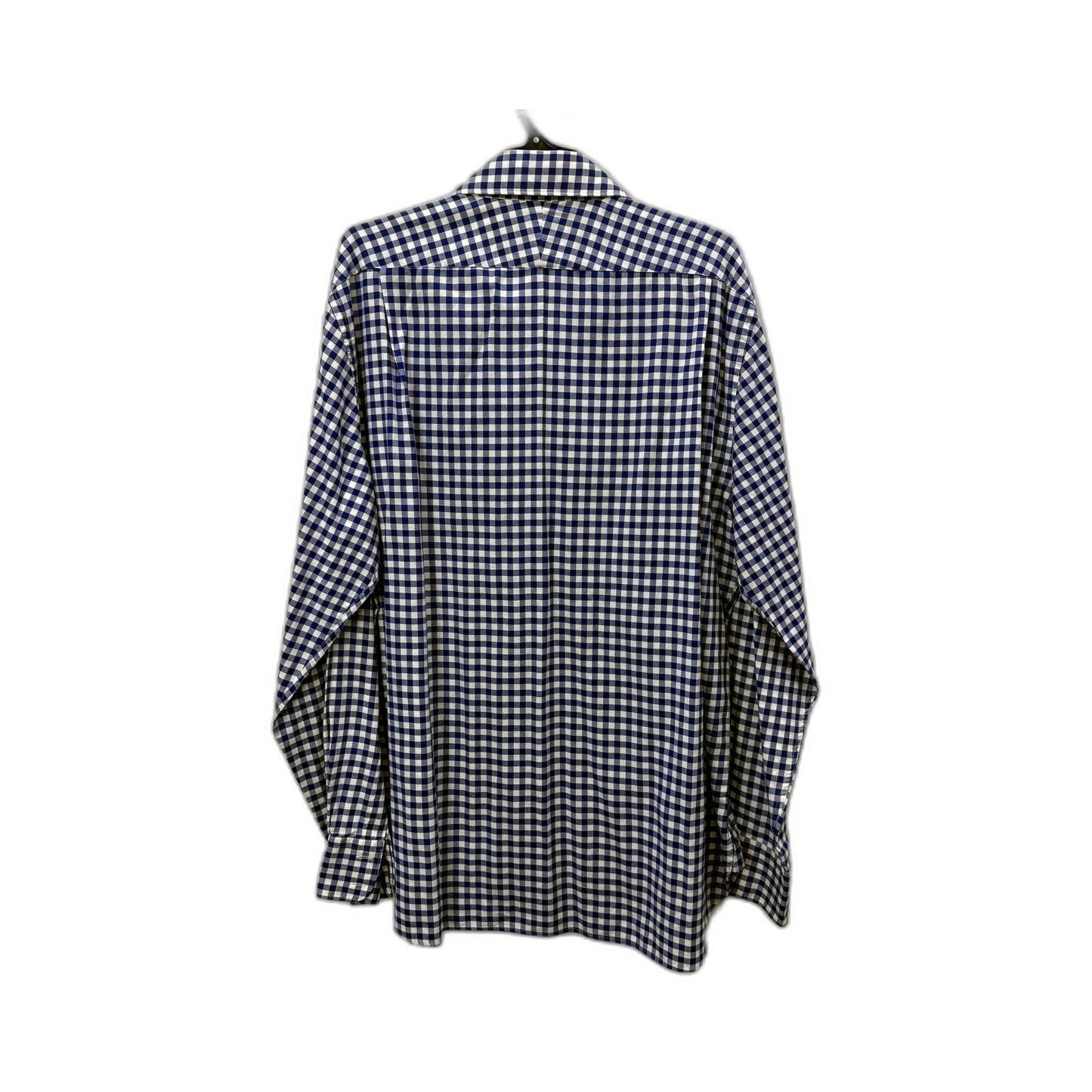 M.J. Bale Mens Super Slim Button-Down Shirt Blue and White Gingham Size 44 NEW