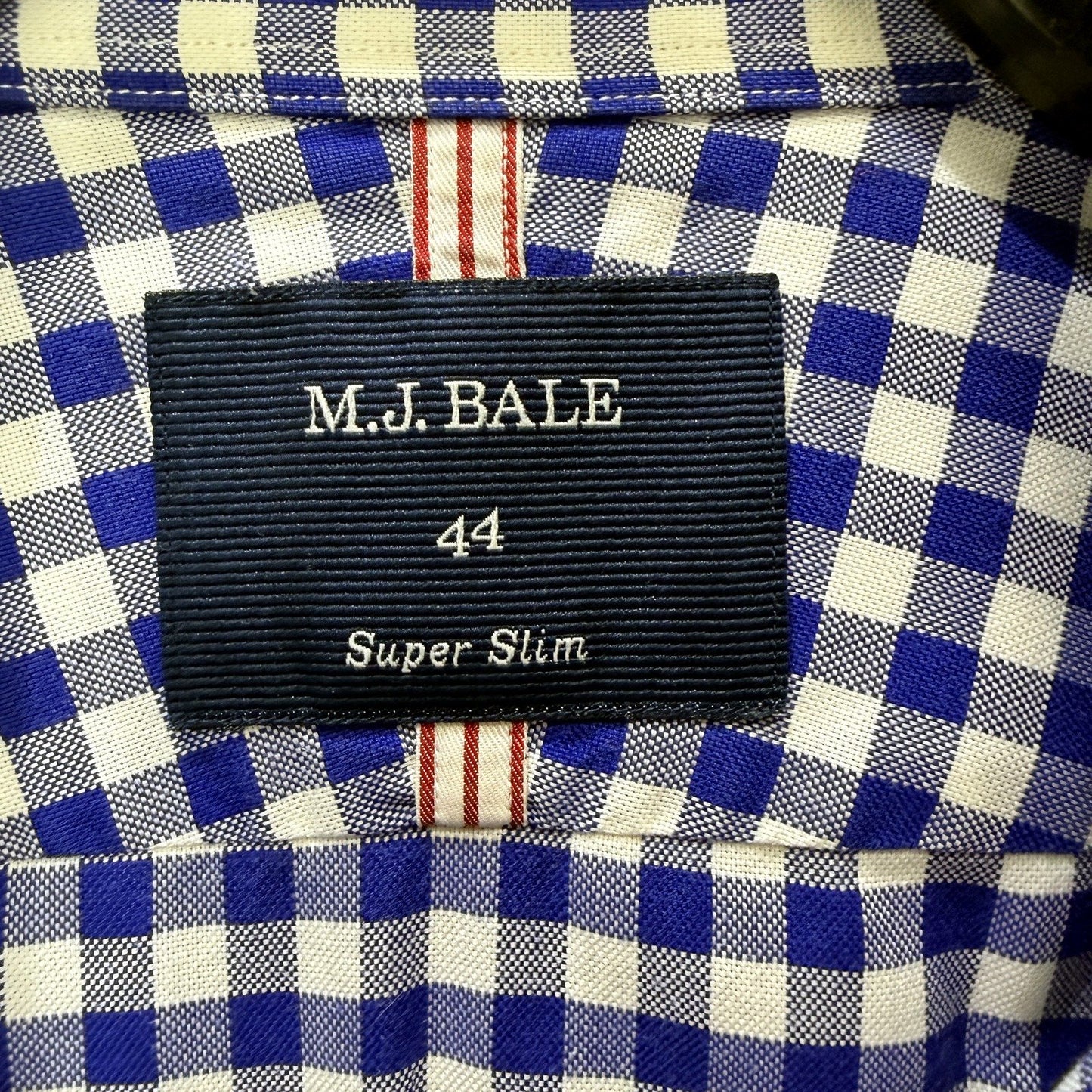 M.J. Bale Mens Super Slim Button-Down Shirt Blue and White Gingham Size 44 NEW