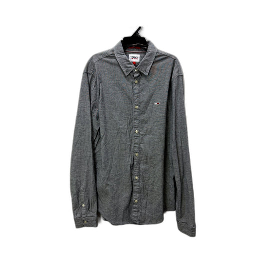 Tommy Jeans Mens Gray Slim Fit Button-Down Shirt Size L