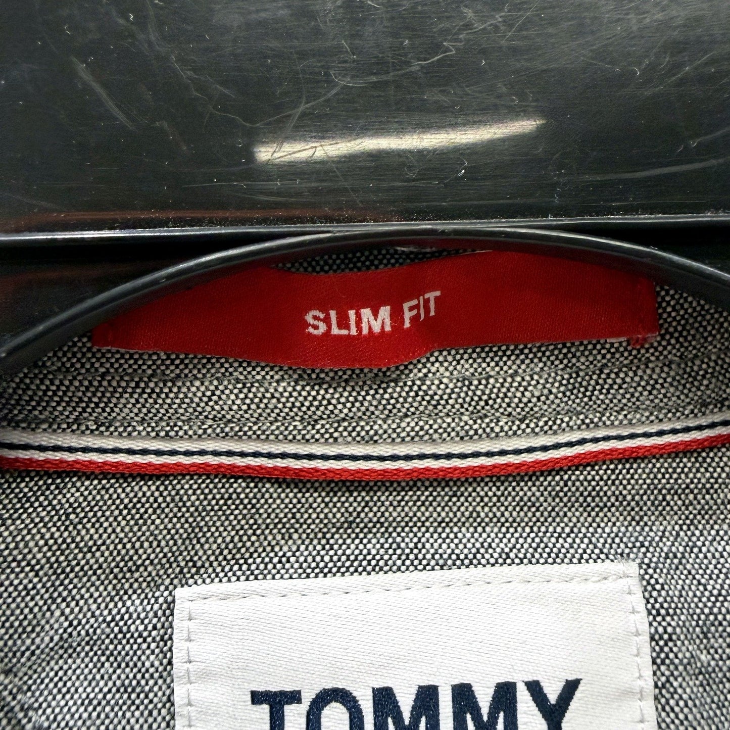 Tommy Jeans Mens Gray Slim Fit Button-Down Shirt Size L