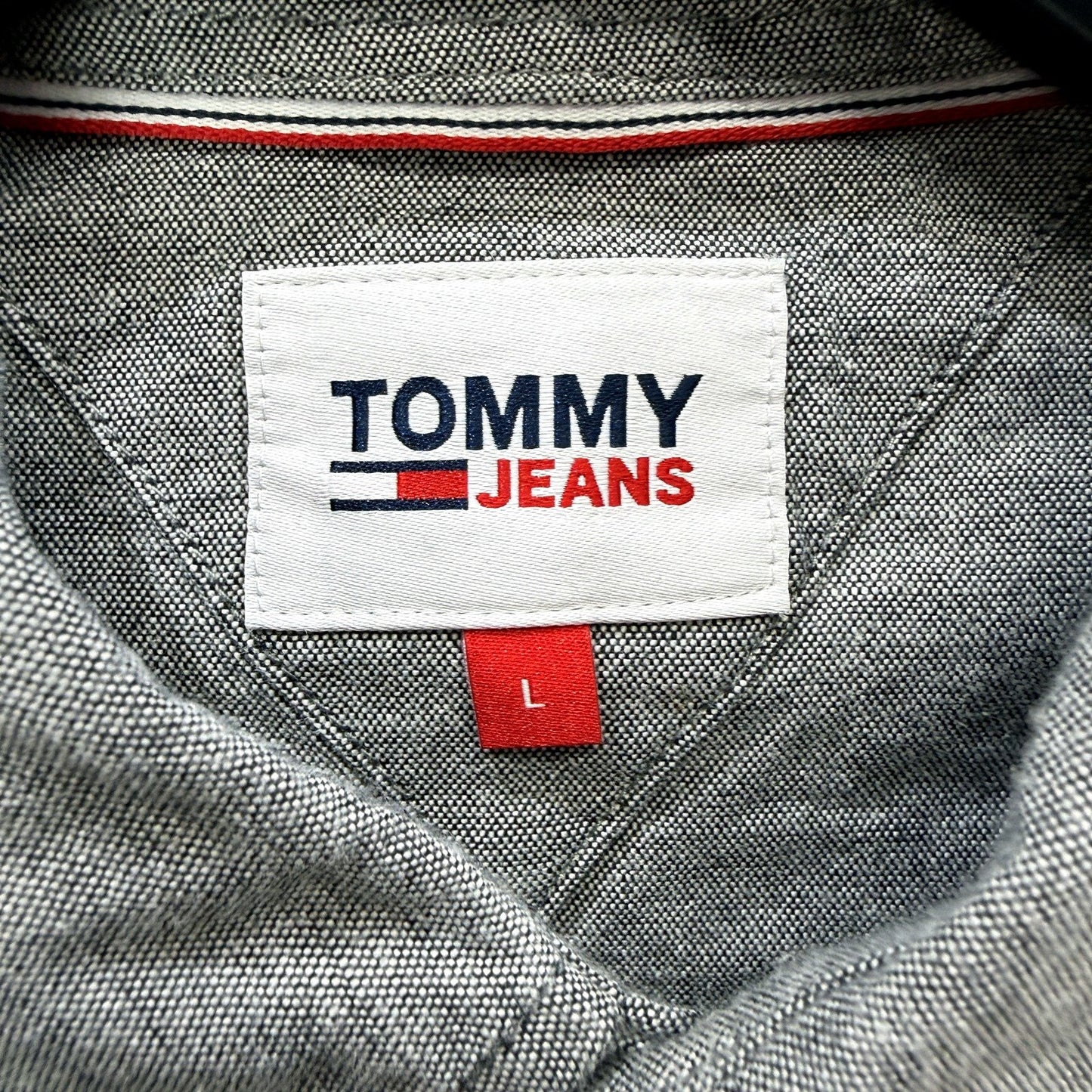 Tommy Jeans Mens Gray Slim Fit Button-Down Shirt Size L