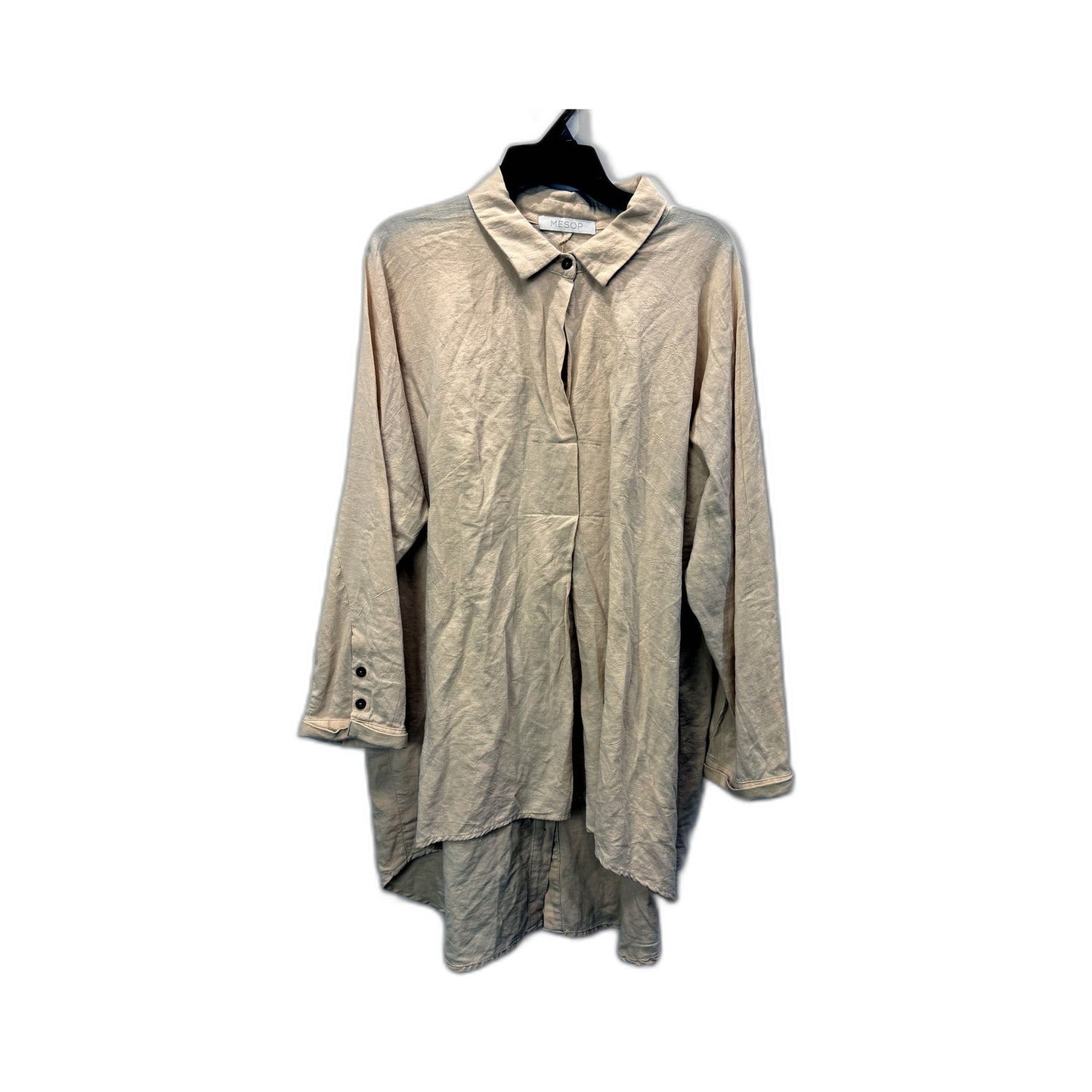 Mesop Womens Oversized Beige Button-Down Linen Shirt by - Size 10