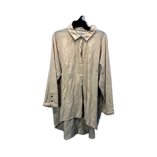 Mesop Womens Oversized Beige Button-Down Linen Shirt by - Size 10
