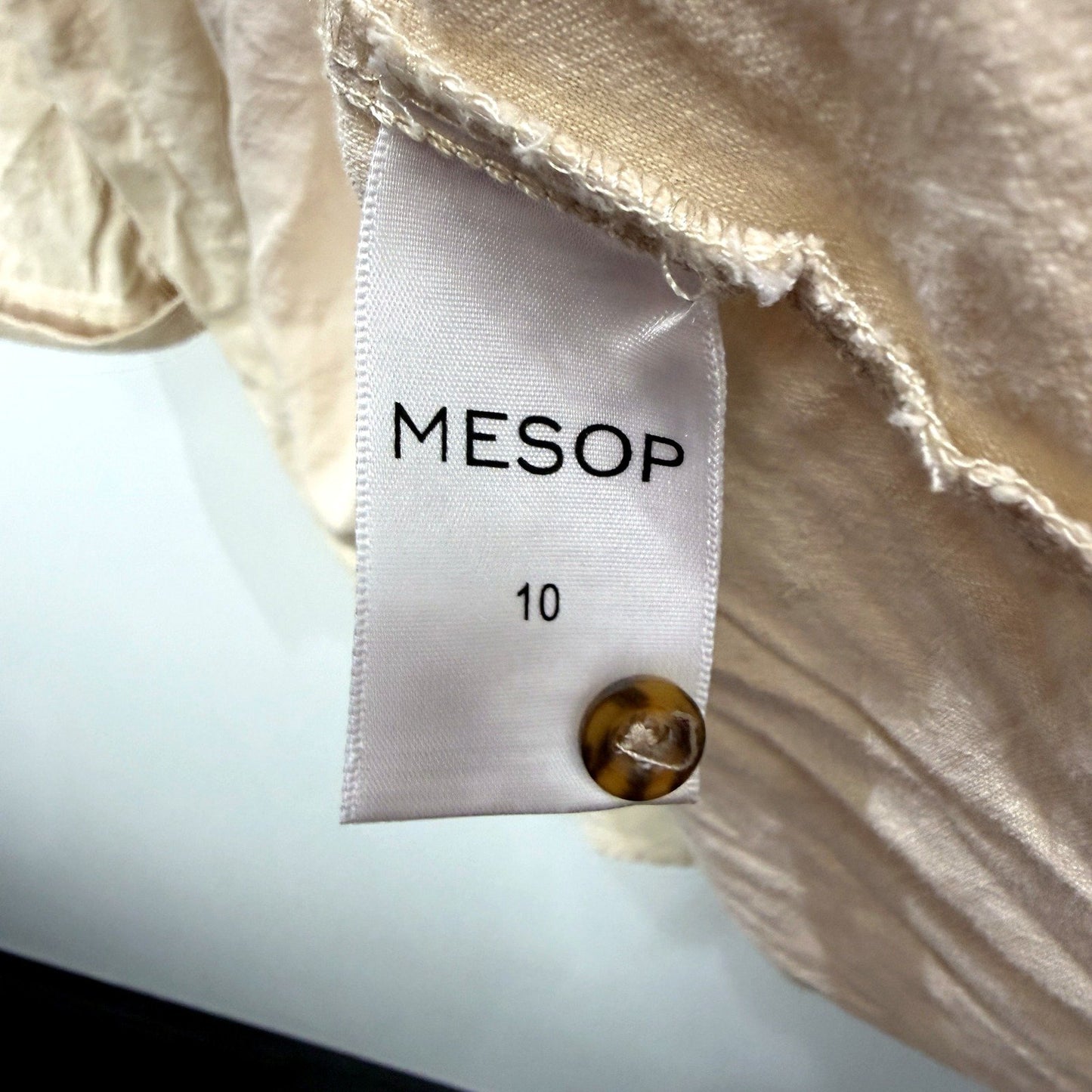 Mesop Womens Oversized Beige Button-Down Linen Shirt by - Size 10