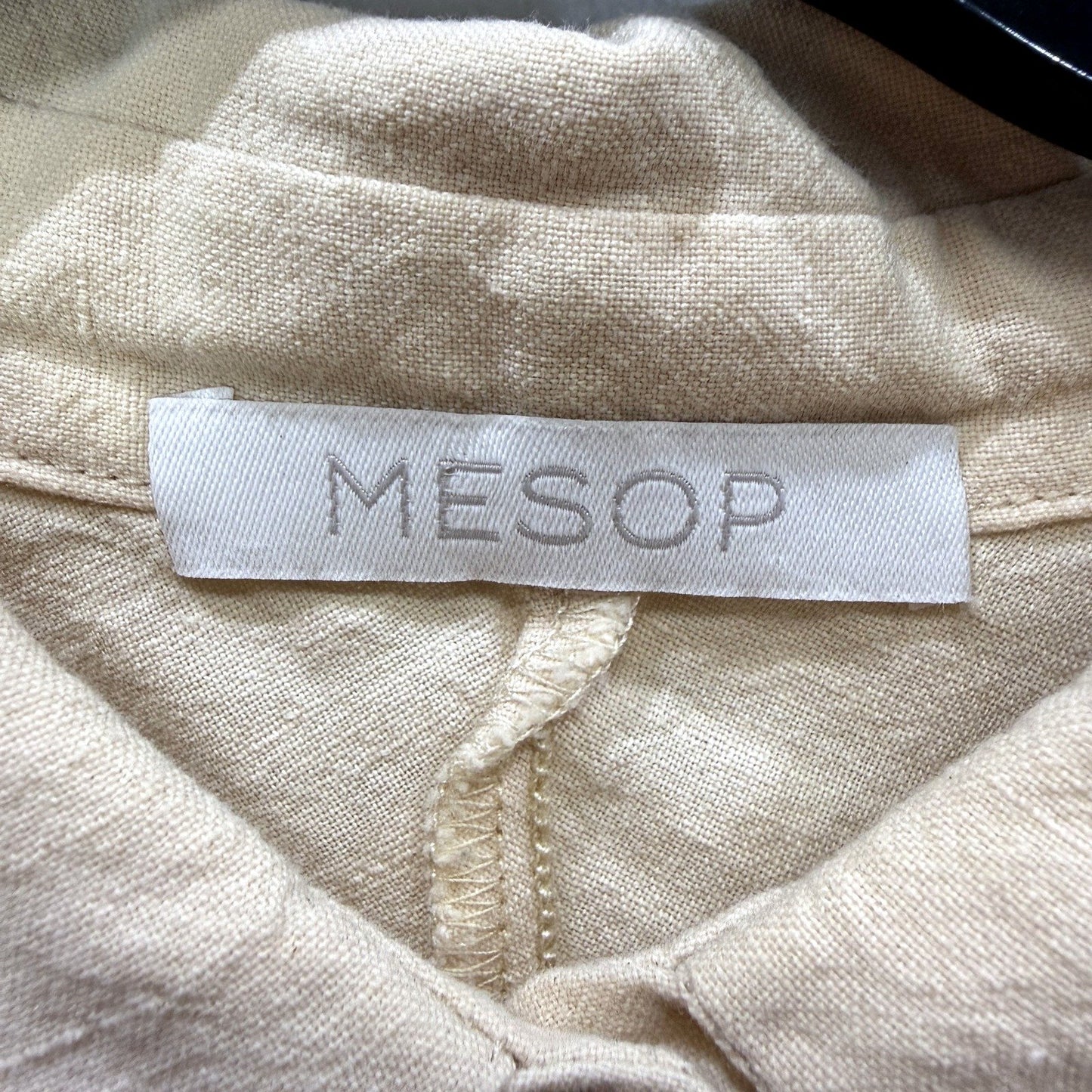 Mesop Womens Oversized Beige Button-Down Linen Shirt by - Size 10