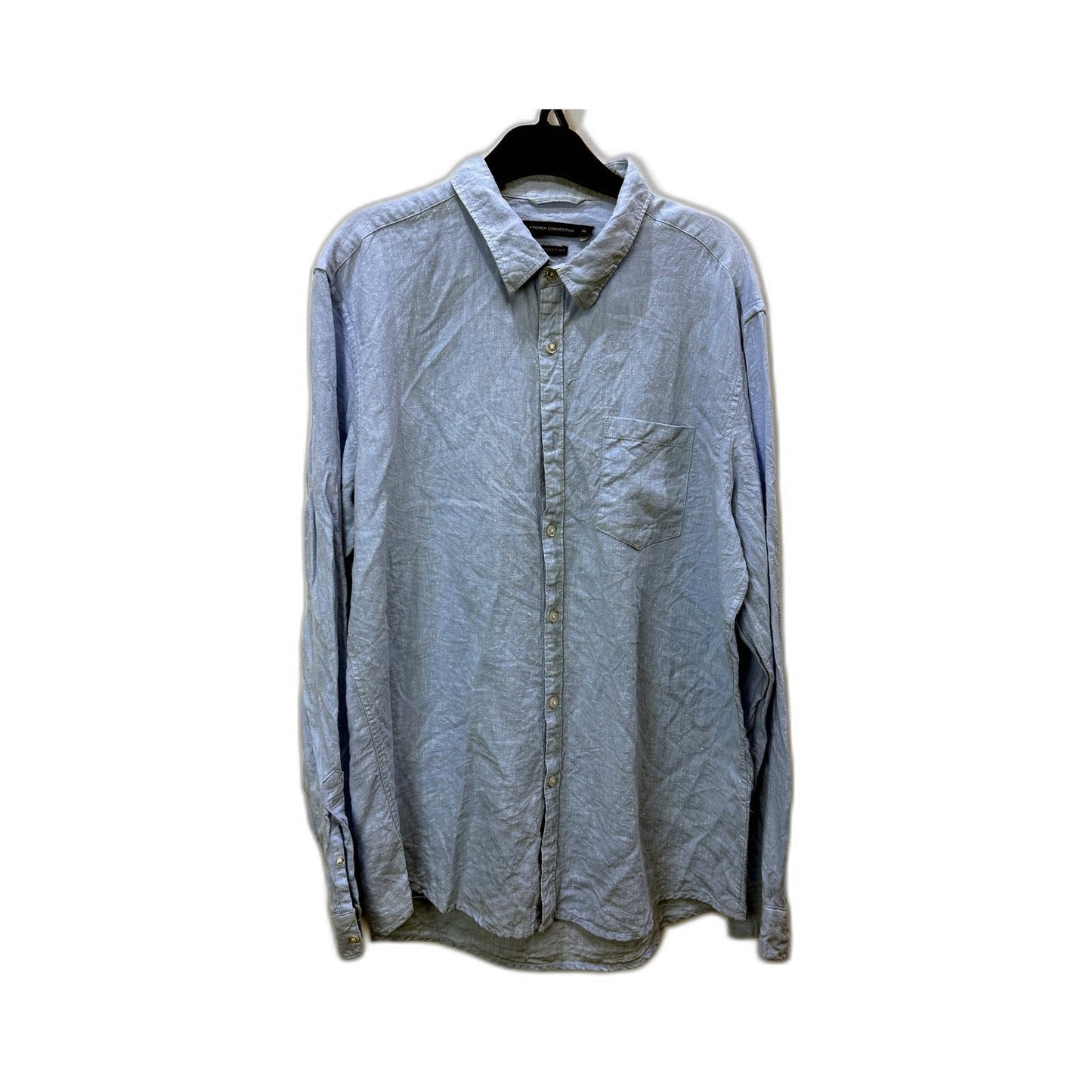 French Connection Mens Light Blue Button-Down Linen Shirt, XL Size