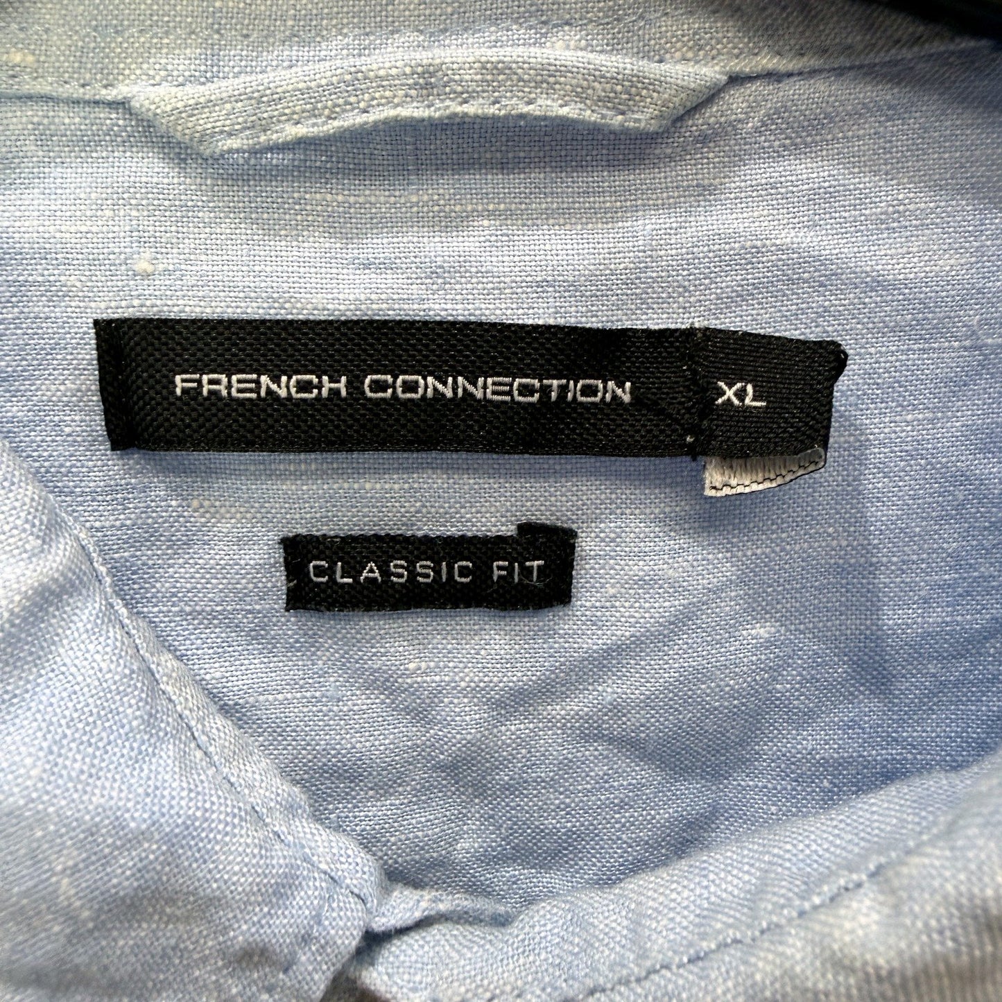 French Connection Mens Light Blue Button-Down Linen Shirt, XL Size