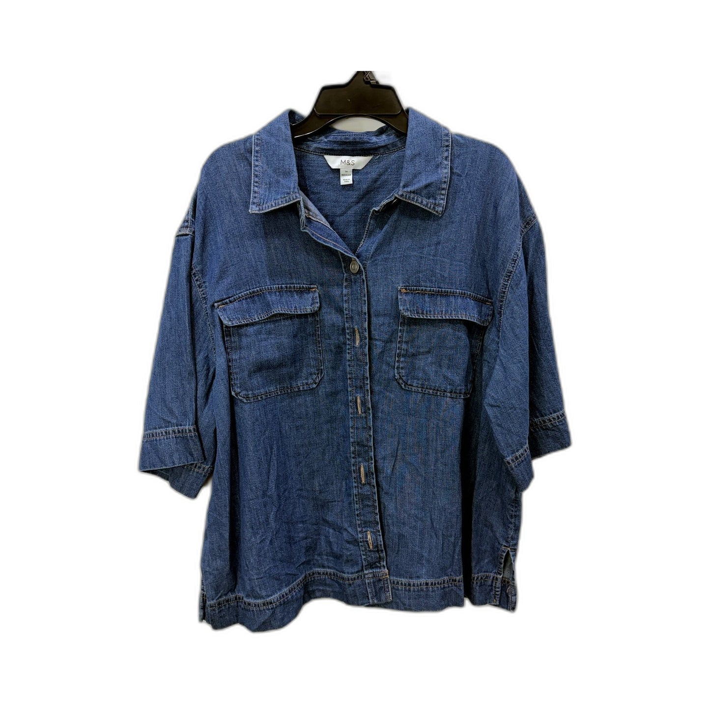 M&S Womens Denim Shirt in Indigo - Regular Fit Size 14 Size 14 Regular