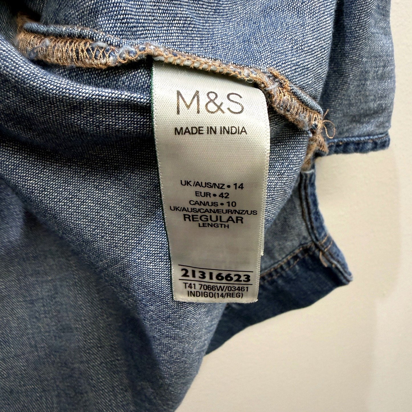 M&S Womens Denim Shirt in Indigo - Regular Fit Size 14 Size 14 Regular