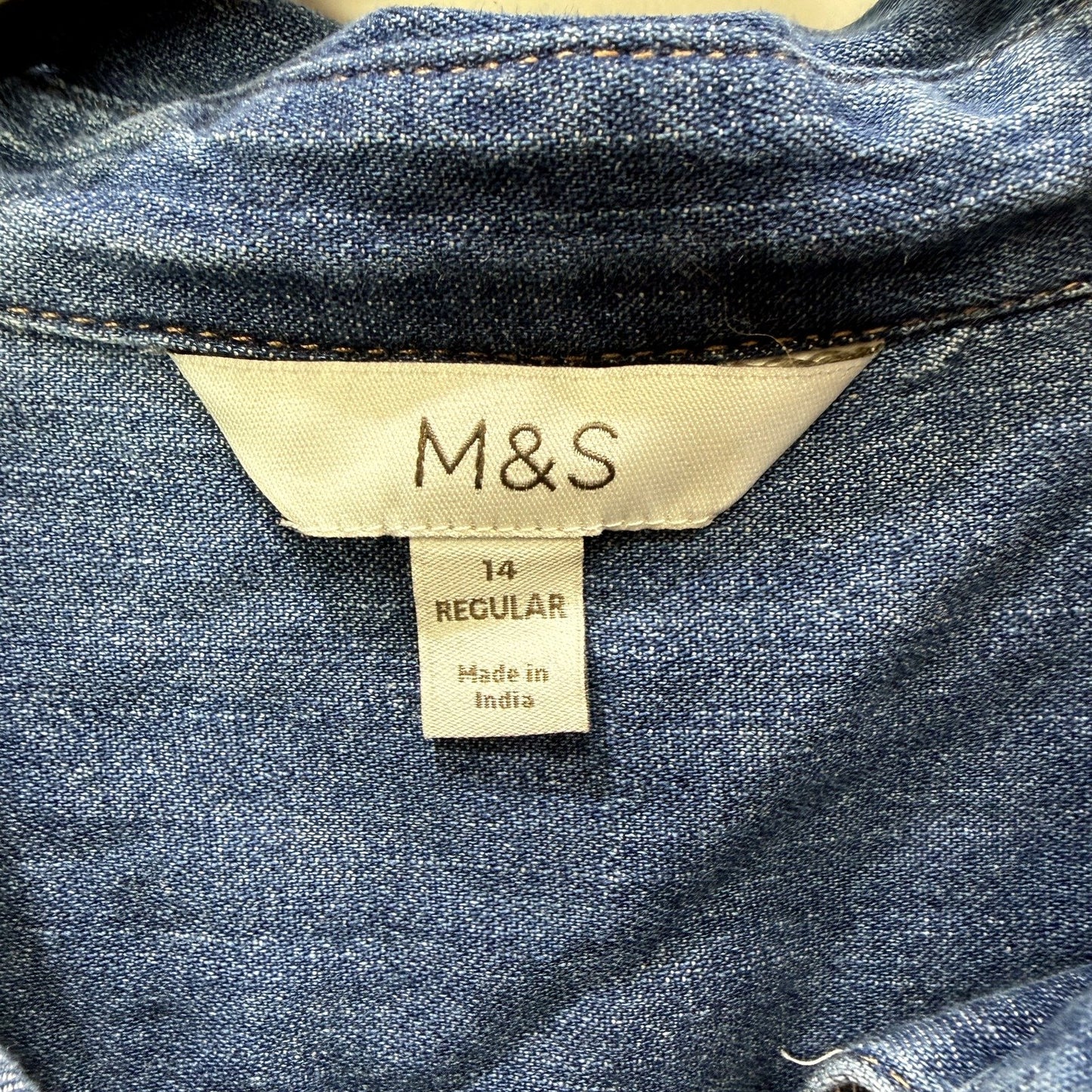 M&S Womens Denim Shirt in Indigo - Regular Fit Size 14 Size 14 Regular