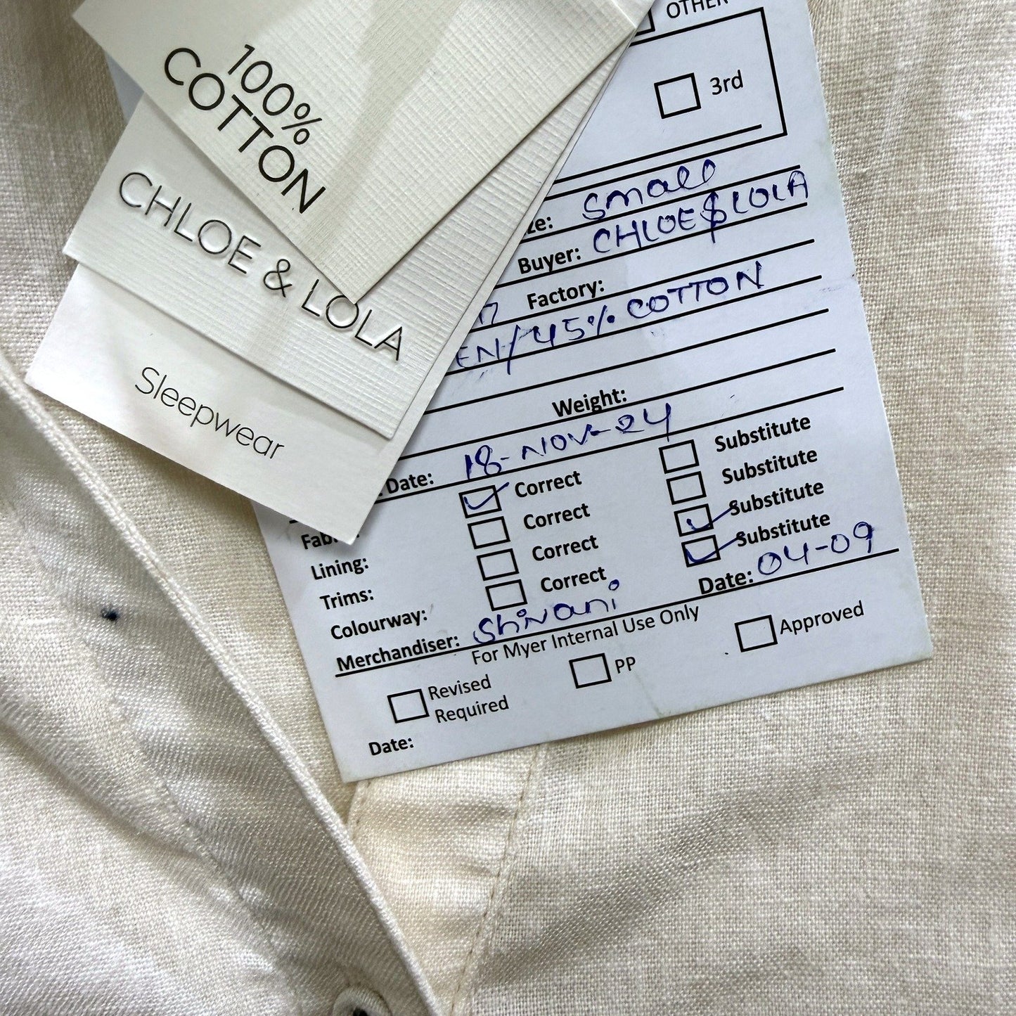 Chloe & Lola Womens Cotton Sleepwear Robe Cozy Loungewear in Cream NEW