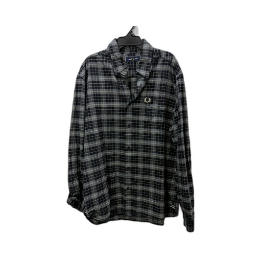 Fred Perry Mens Plaid Flannel Shirt in Black and Gray Cotton, Size L