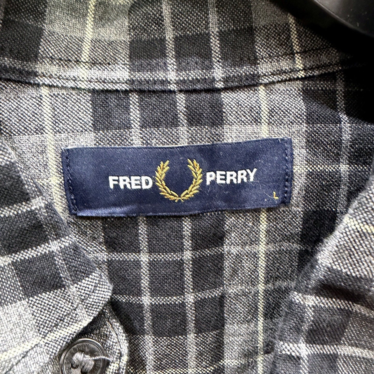 Fred Perry Mens Plaid Flannel Shirt in Black and Gray Cotton, Size L