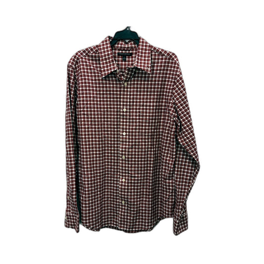 Banana Republic Mens Plaid Button-Down Shirt Red and White Long Sleeve Size L