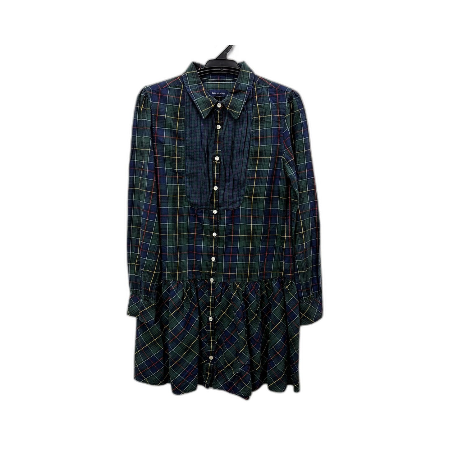 Ralph Lauren Womens Plaid Button Front Dress with Ruffled Hem in Multi Color
