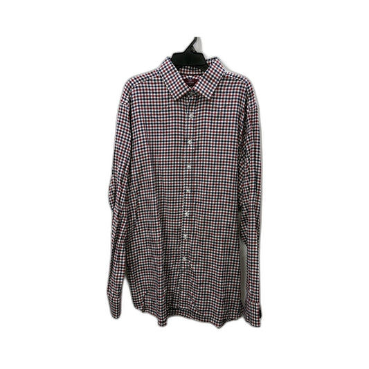M&S Mens Plaid Button-Down Shirt Burgundy and Navy Cotton Casual Size L