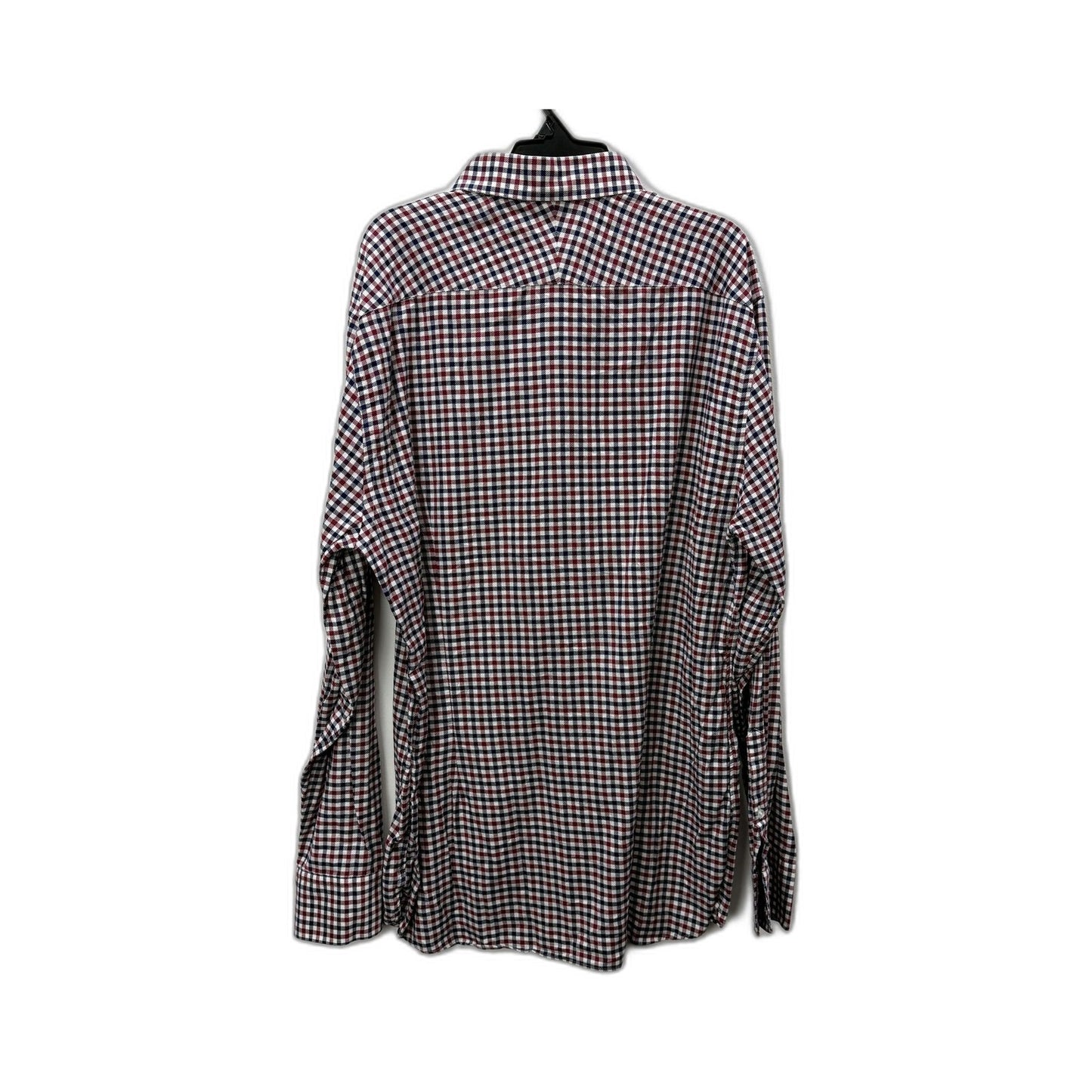 M&S Mens Plaid Button-Down Shirt Burgundy and Navy Cotton Casual Size L