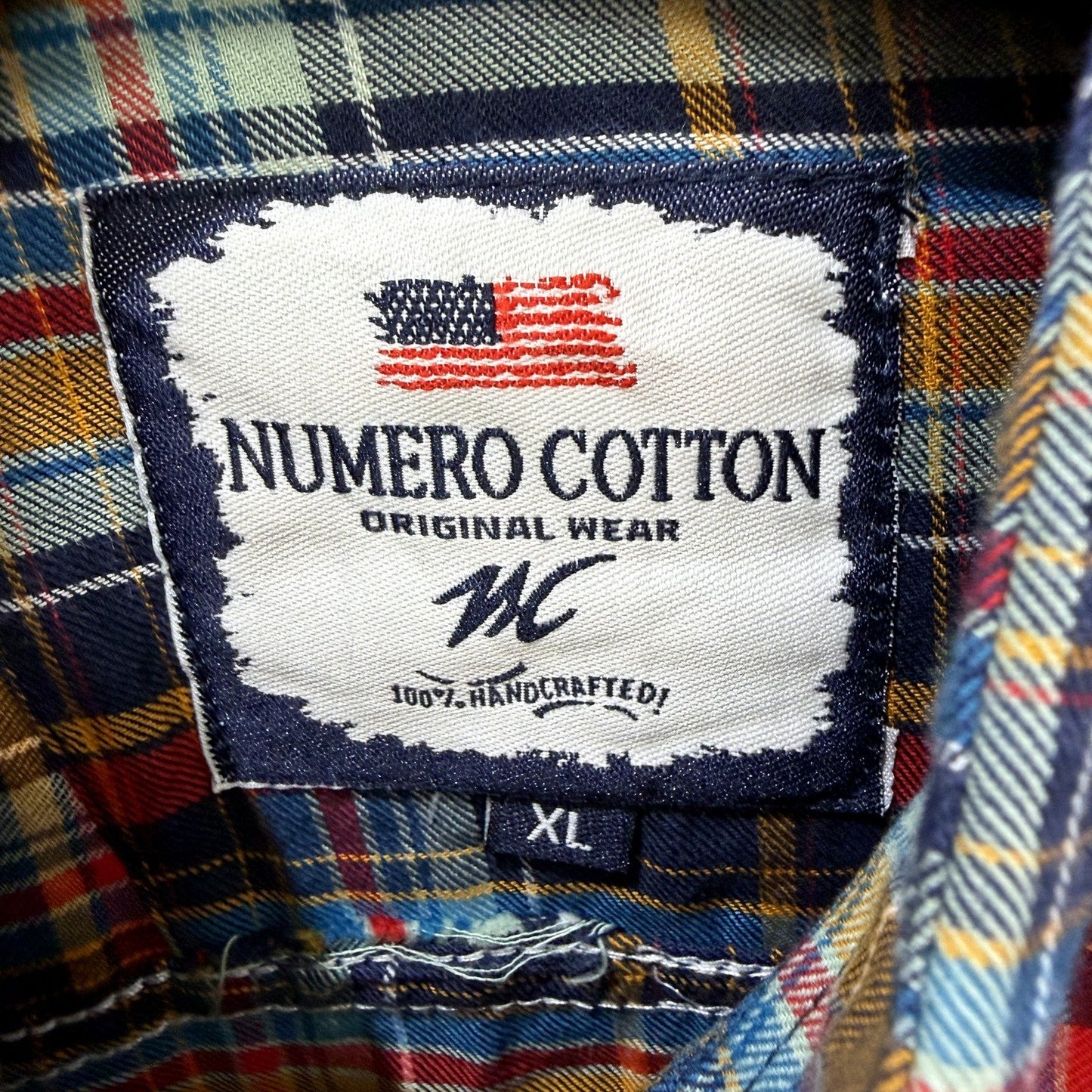 Numero Cotton Mens Plaid Button-Down Shirt Casual Vintage Multi Color Size XL