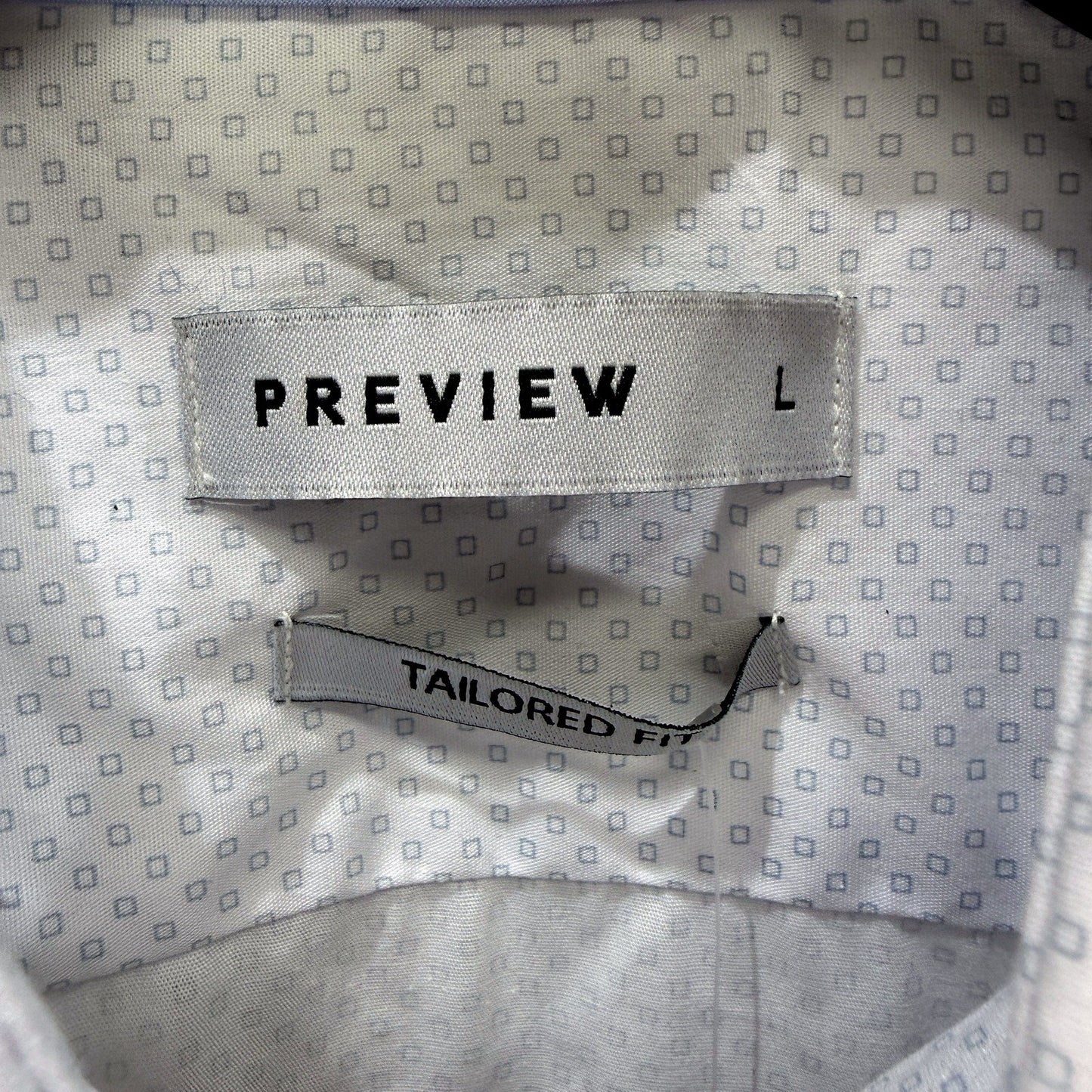 Smart Mens Casual White Shirt with Blue Pattern - Size L NEW