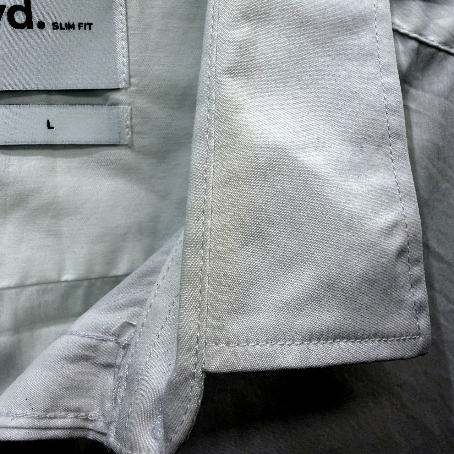 Yd. Mens White Button-Down Slim Fit Cotton Shirt Size Large