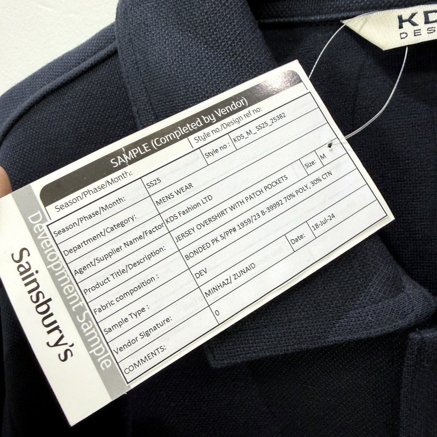 KDS Design Mens Jersey Overshirt with Navy Patch Pockets, Size M NEW