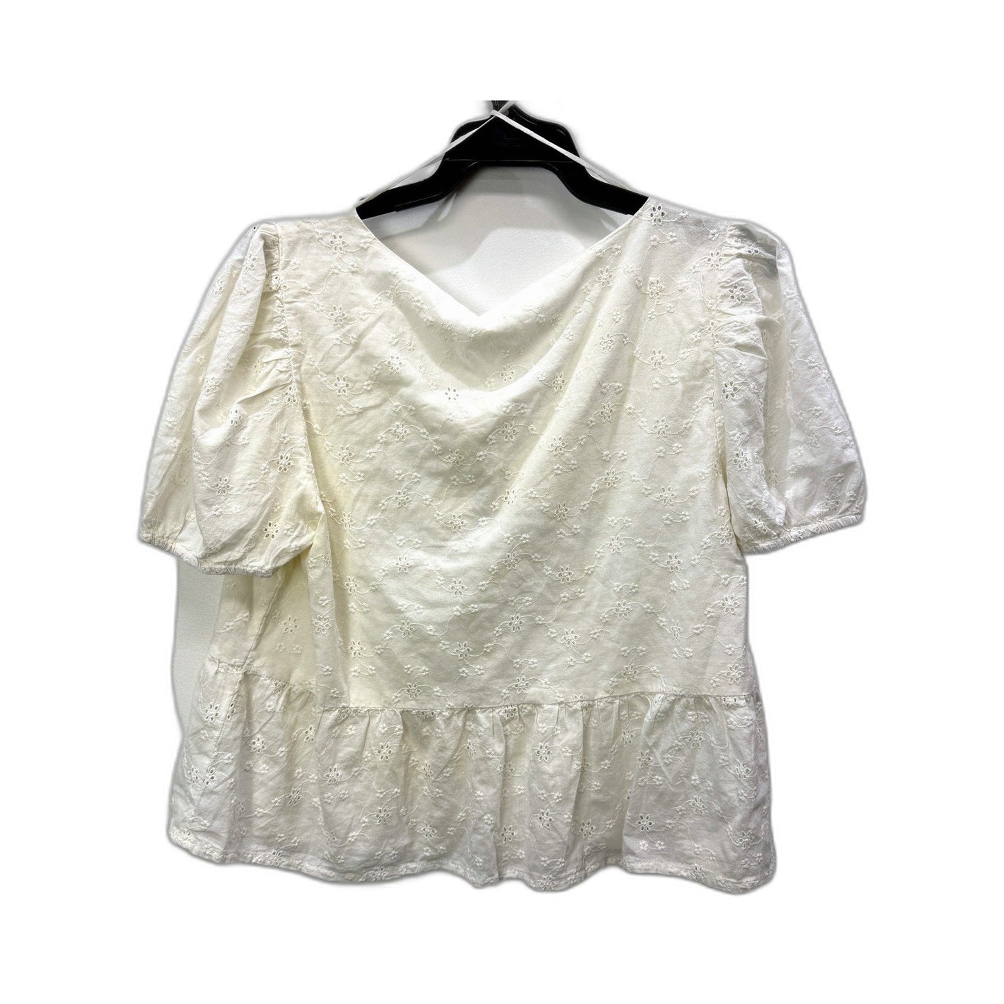 Glassons Womens Floral Puff Sleeve Eyelet Cotton Blouse in White, Size 10 NEW