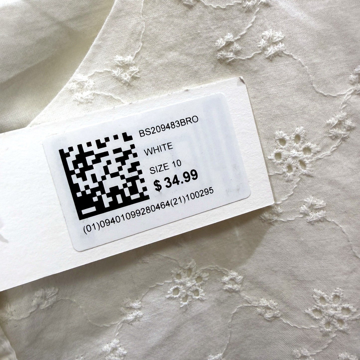 Glassons Womens Floral Puff Sleeve Eyelet Cotton Blouse in White, Size 10 NEW