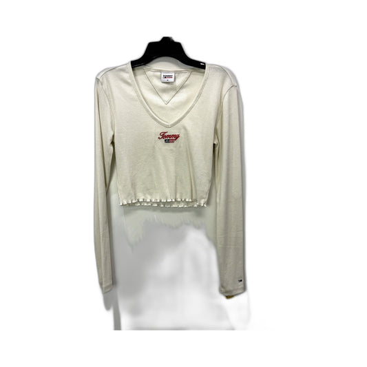 Tommy Jeans Womens Cropped Knit Longsleeve Pullover Sweatshirt Beige Size XS