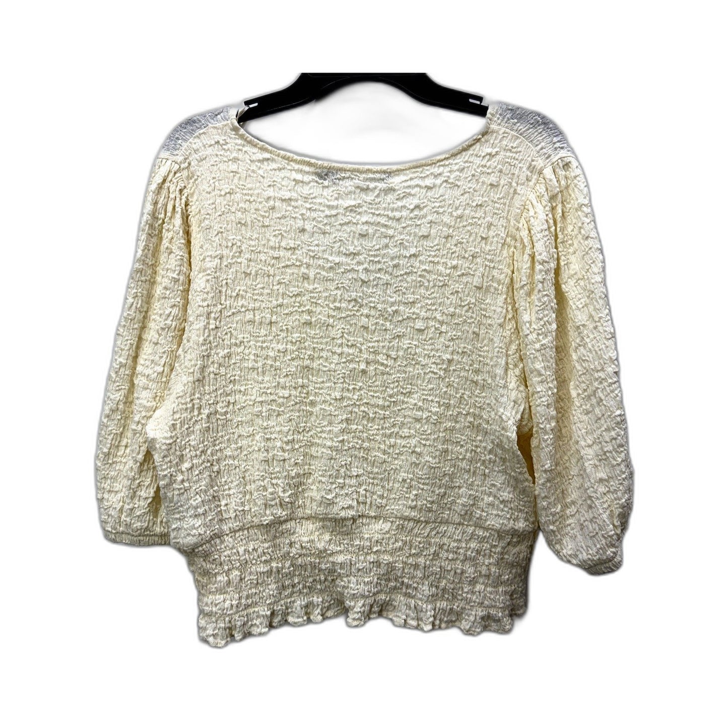 Sportsgirl Womens Puff Sleeve Ruffle Hem Pullover Blouse in Cream, Size L NEW