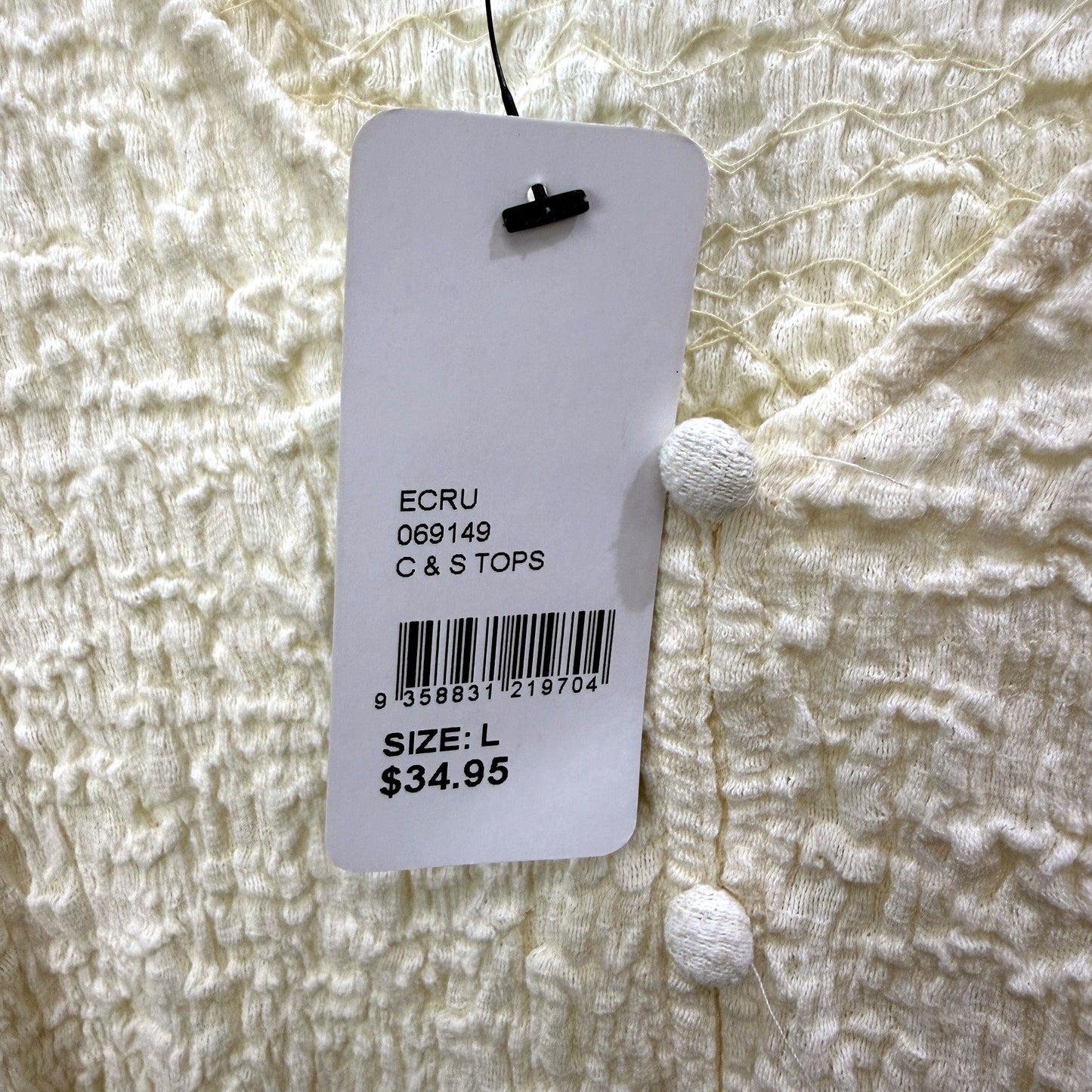 Sportsgirl Womens Puff Sleeve Ruffle Hem Pullover Blouse in Cream, Size L NEW