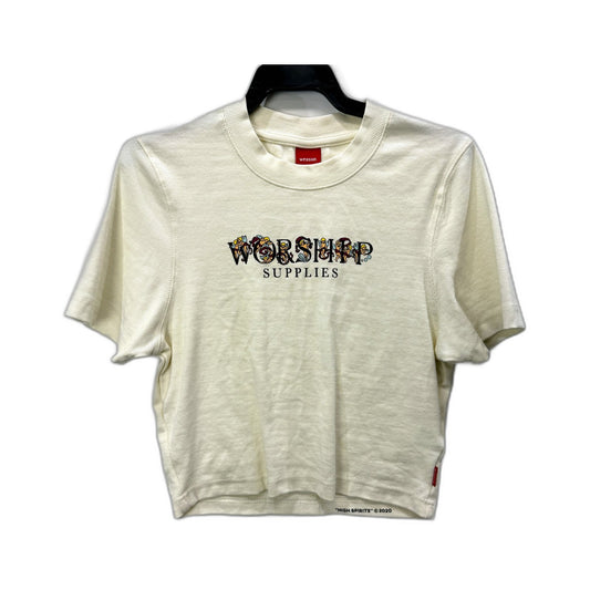 Worship Supplies Womens Cropped T-Shirt Graphic Organic Cotton Cream Size 16