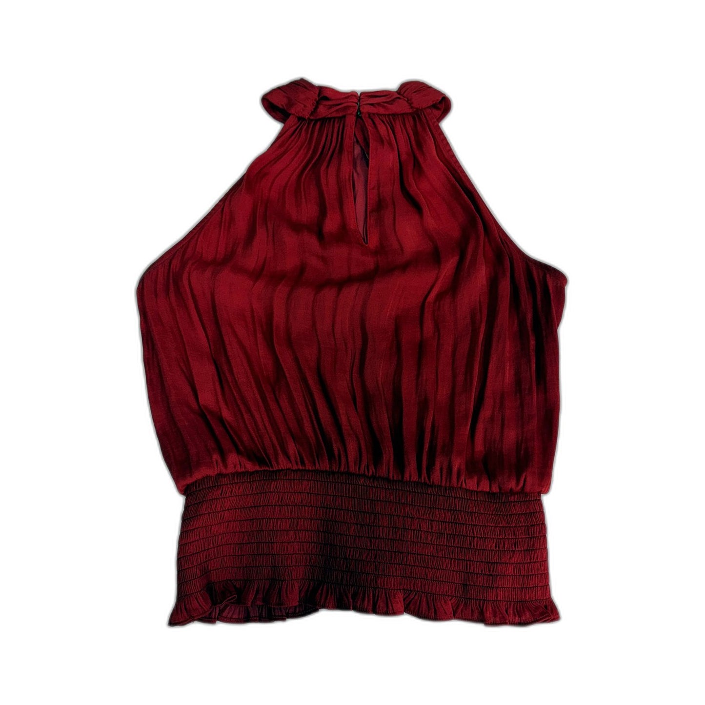 Portmans Womens Halter Top with Smocked Waist and Ruffled Hem in Red Size 8