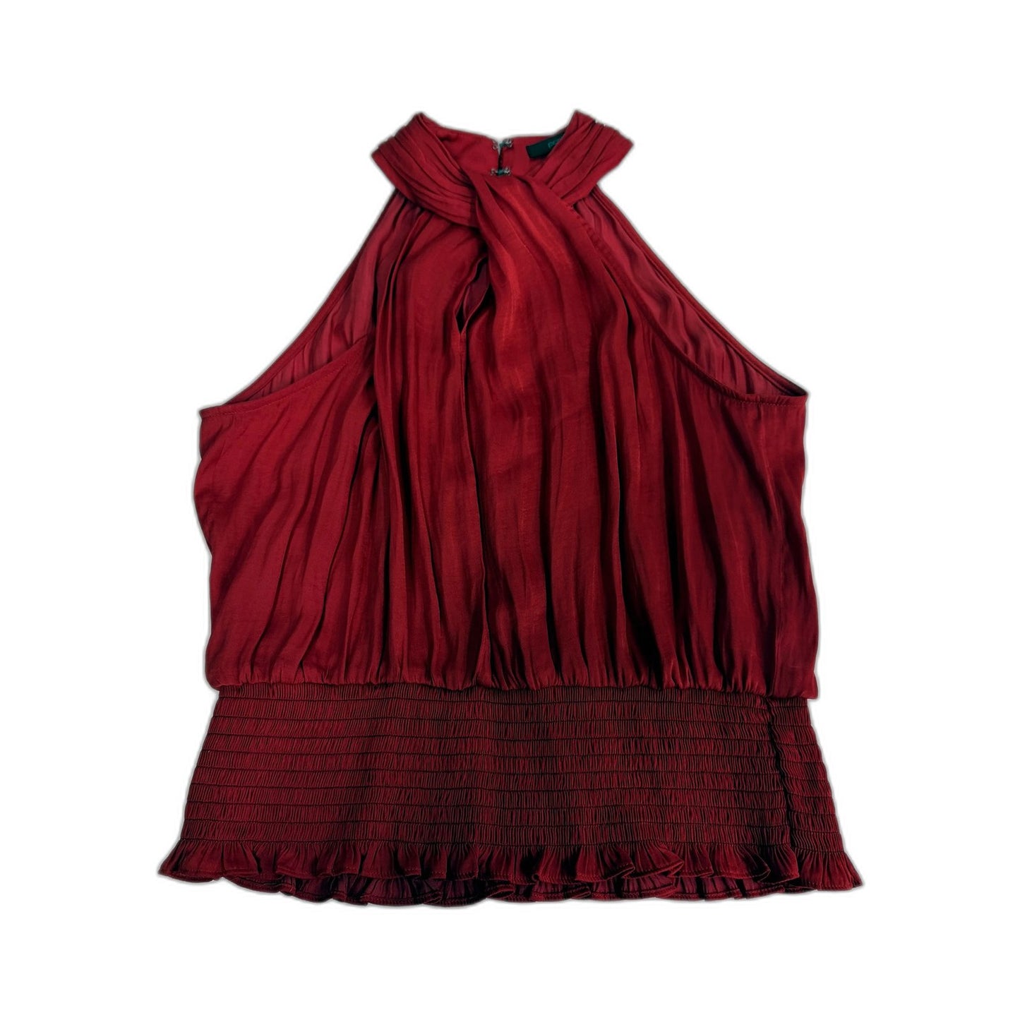 Portmans Womens Halter Top with Smocked Waist and Ruffled Hem in Red Size 8