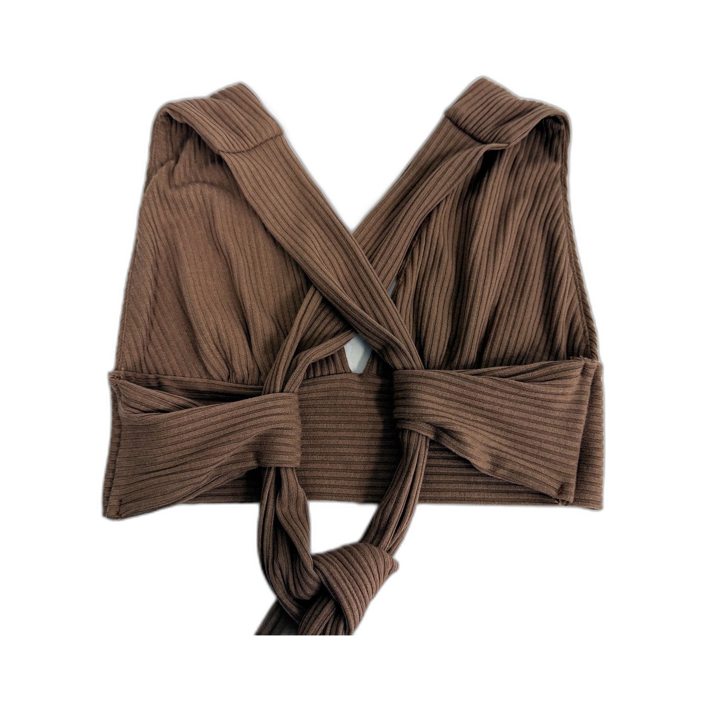 Rumor Womens Knit Cropped Tie-Up Top in Soft Plush Brown, Size 10
