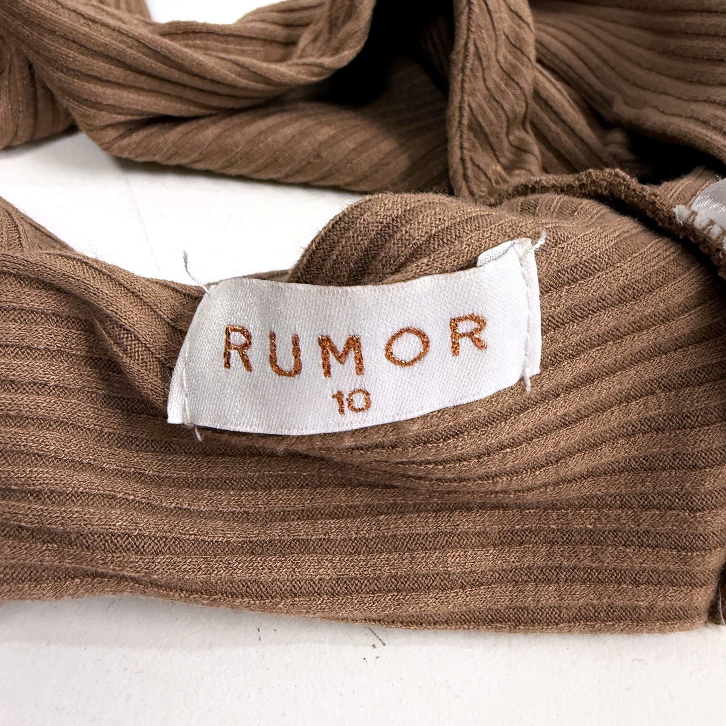 Rumor Womens Knit Cropped Tie-Up Top in Soft Plush Brown, Size 10