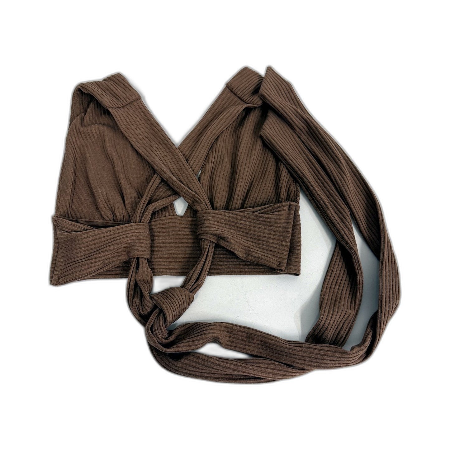Rumor Womens Knit Cropped Tie-Up Top in Soft Plush Brown, Size 10