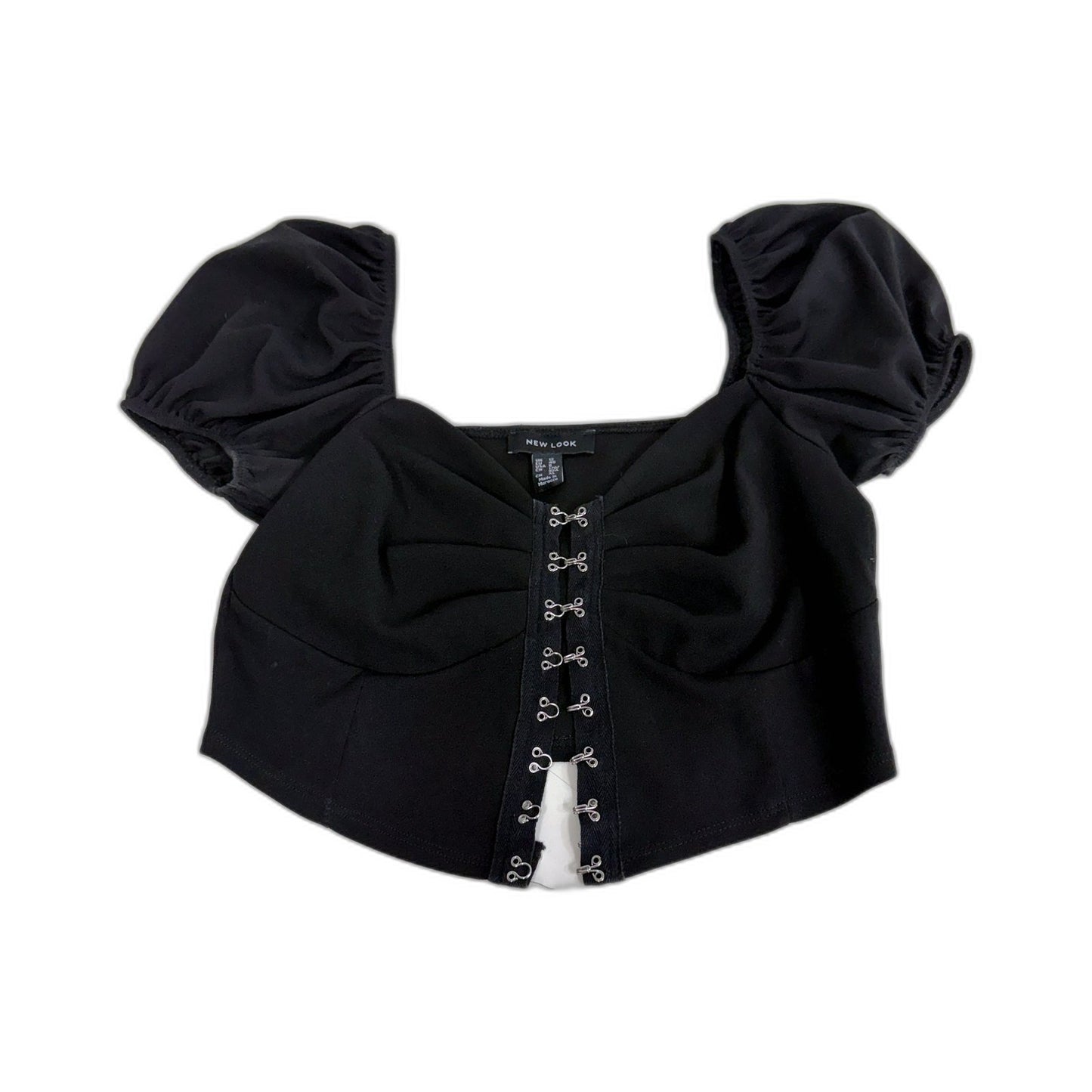 Look Womens Puff Sleeve Crop Top in Black, Size 12