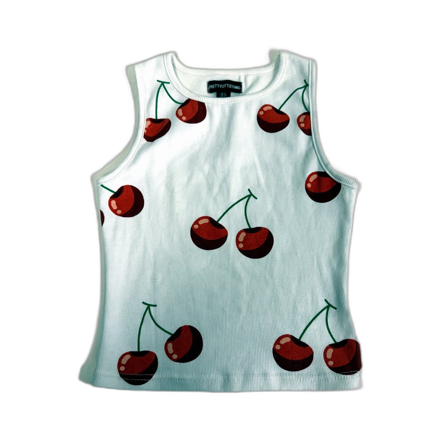 Pretty Little Thing Womens White with Red Cherry Print Tank Top Size 8