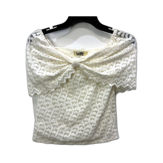 PT Womens Lace Vintage Blouse with Scalloped Neckline and Short Sleeves Ivory