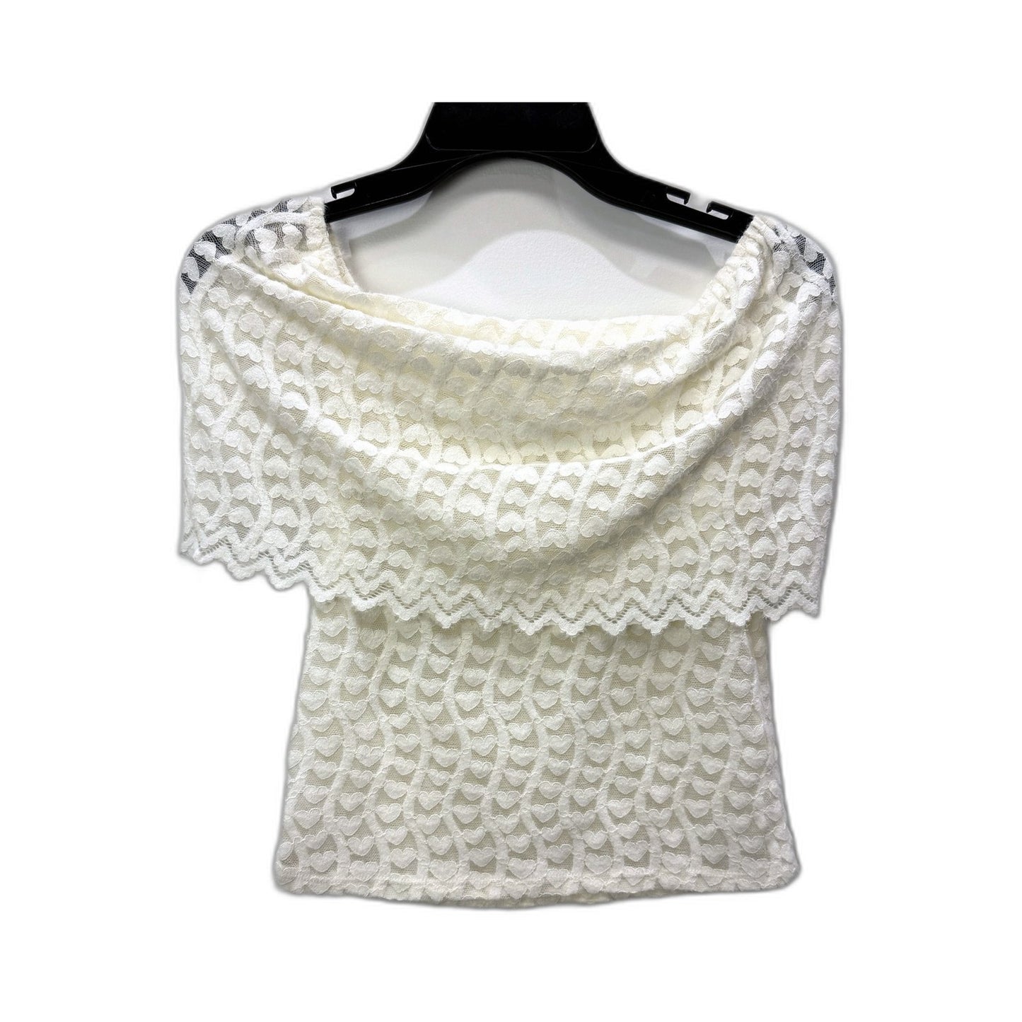 PT Womens Lace Vintage Blouse with Scalloped Neckline and Short Sleeves Ivory