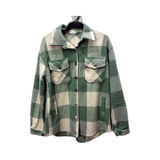 Desert Fox Womens Green Beige Plaid Flannel Jacket for Outdoor Wear Size M