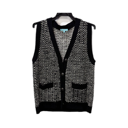 Blue Illusion Womens Knit Vest Patterned Button Front Black and White Size S