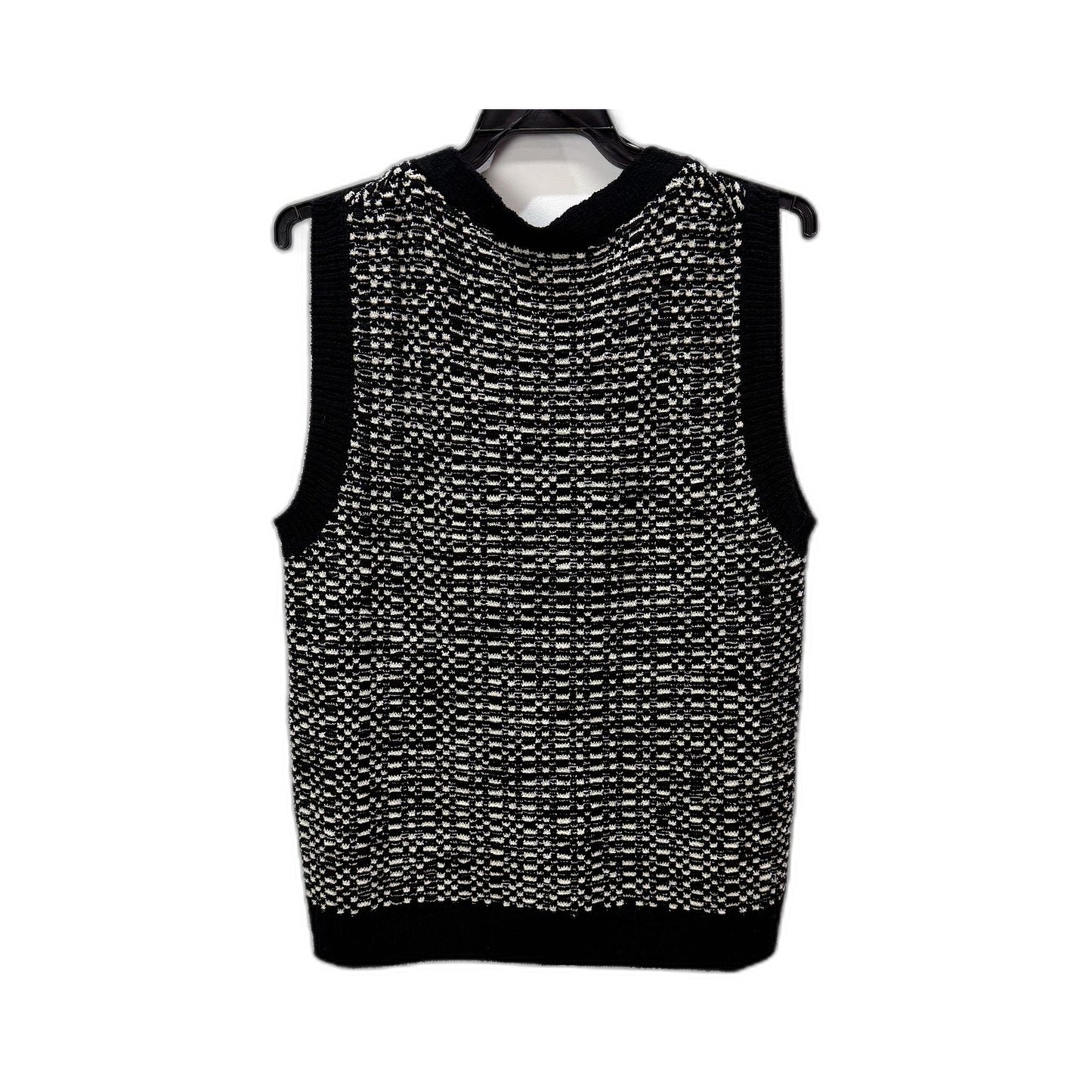 Blue Illusion Womens Knit Vest Patterned Button Front Black and White Size S