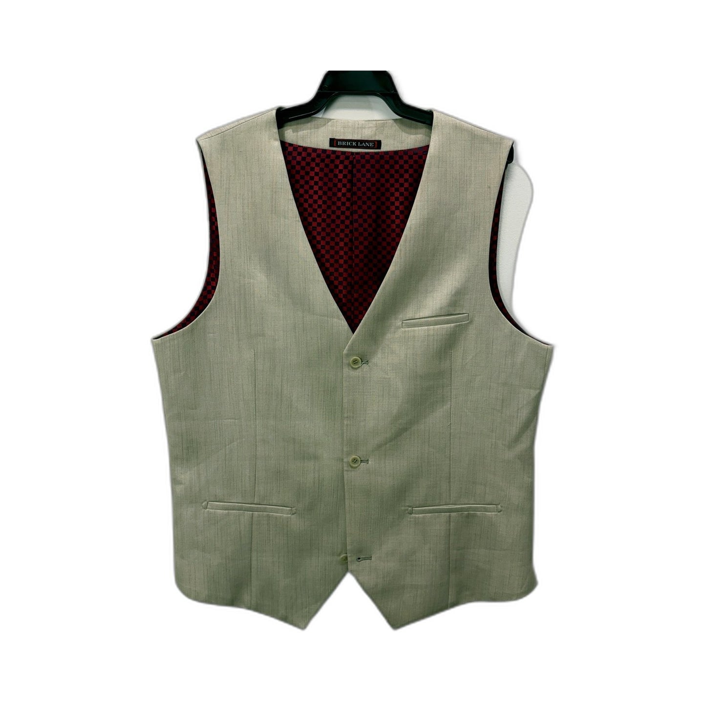 Brick Lane Mens Checkered Gray Polyester Wool Blend Vest in XL Size