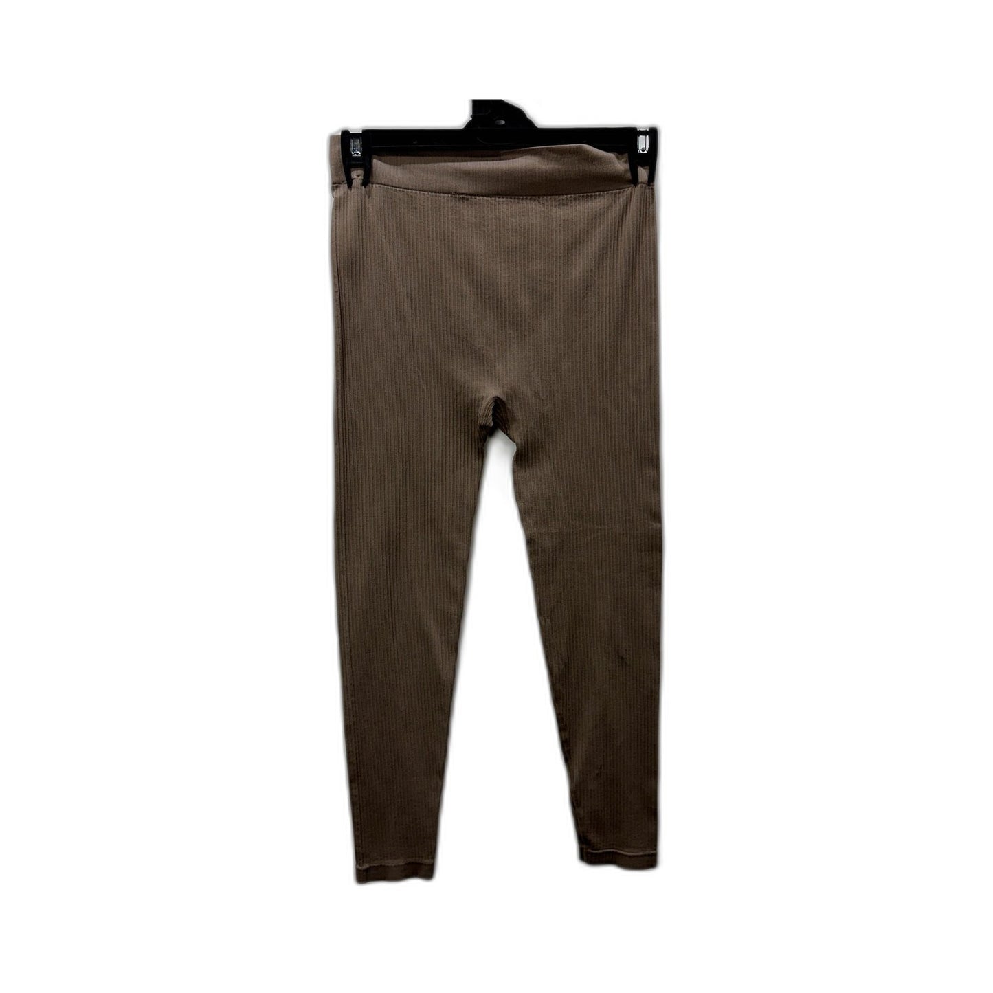 Evelast Womens Tights Ribbed High-Waisted Brown Leggings - Size 14 NEW